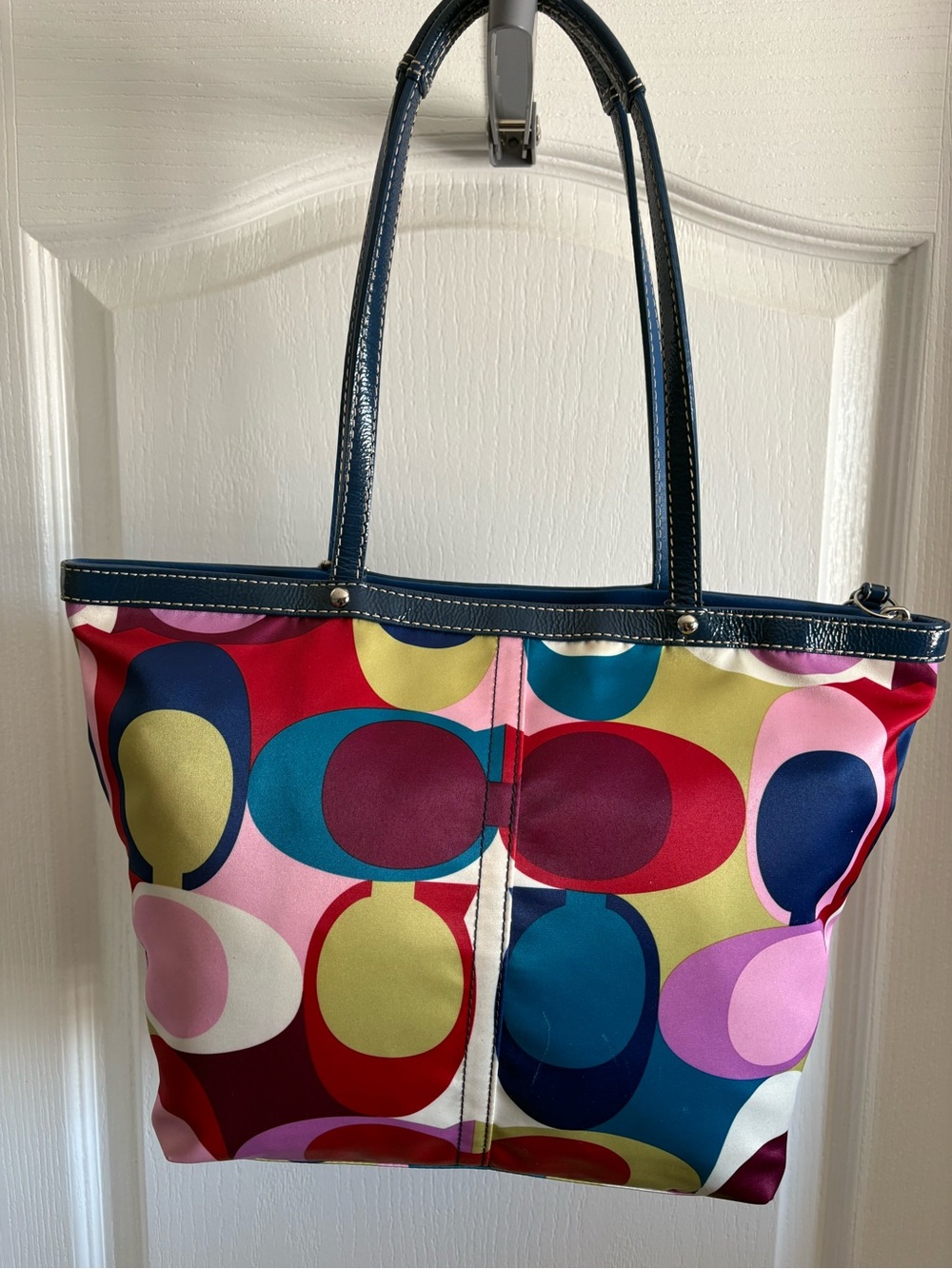 Coach Multicolor Pop Circle Canvas Tote with Navy Trim - Picture 4 of 9